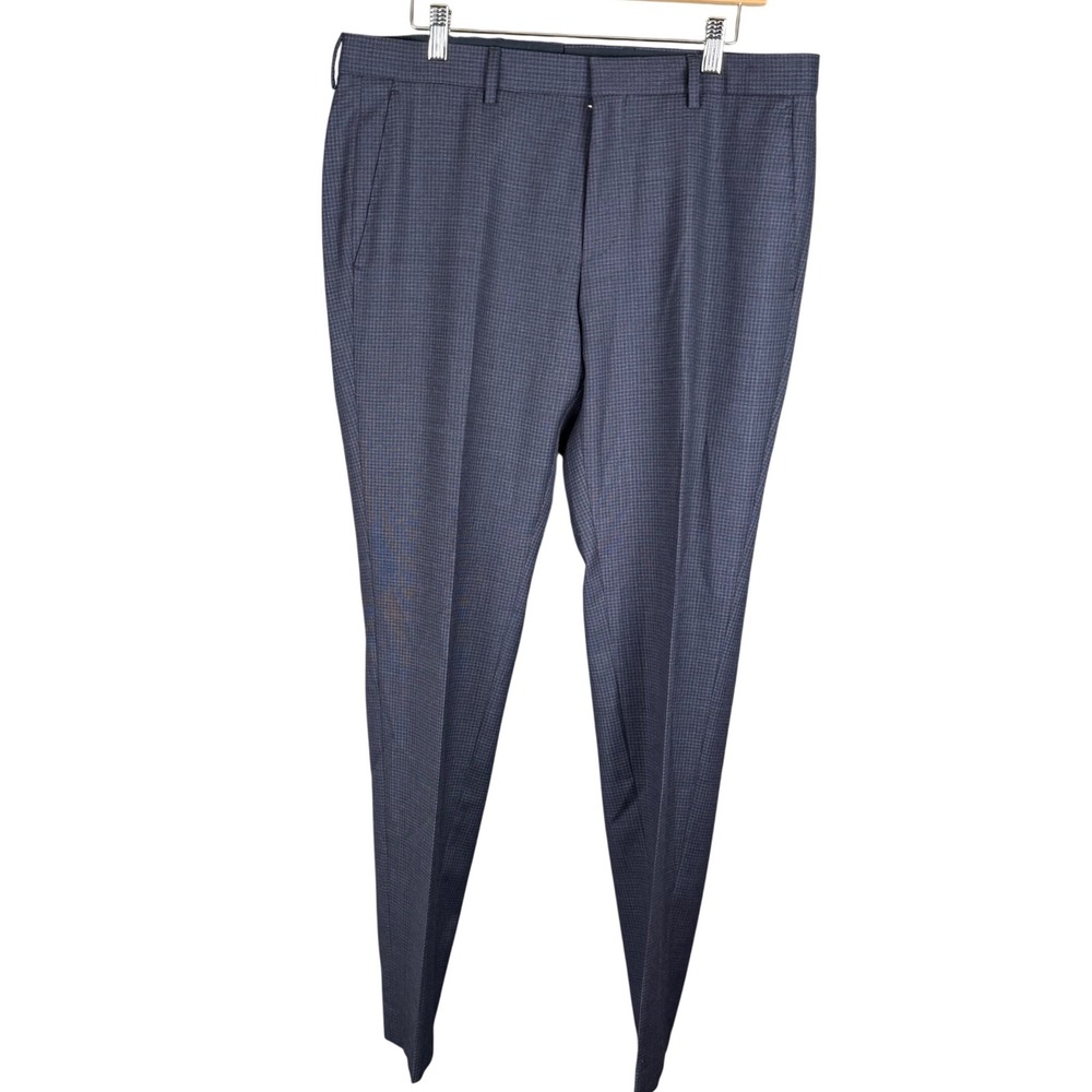 Hugo Boss Genius5 Slim Fit Dress Pants Mens 36x32 Blue Micro Check Trousers